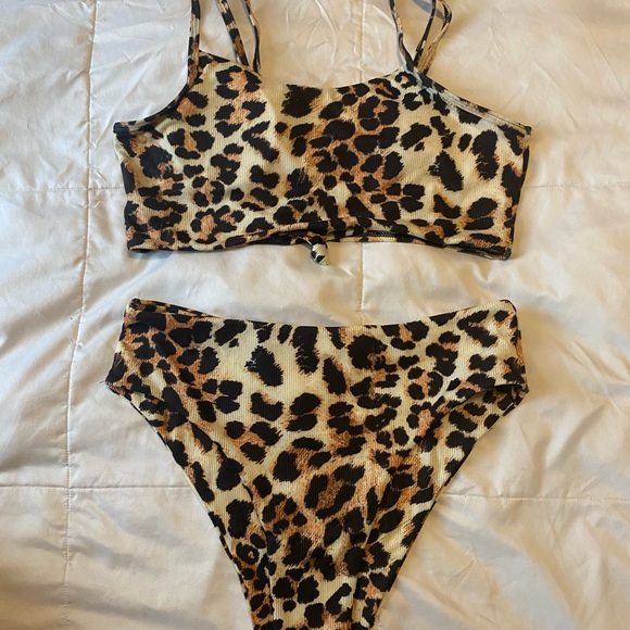 ZAFUL Leopard Knotted Ribbed High Waisted Tankini Swimwear - L NEVER WORN - Picture 4 of 6